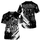 Maillot BMX noir blanc avec rider freestyle et lettrage BMX Life, prénom numéro 47 imprimés design street