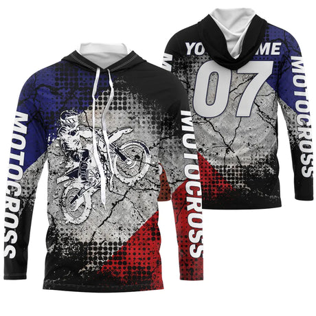 Maillot Cross Protection UV Personnalisé, MX Tout-Terrain, Drapeau Français - CT19122228 - Anti-UV T-Shirt à capuche Unisexe