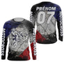 Anti-UV manches longues motocross France blanc tricolore, tenue piste avec prénom et numéro