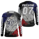 Anti-UV manches longues motocross France blanc tricolore, tenue piste avec prénom et numéro