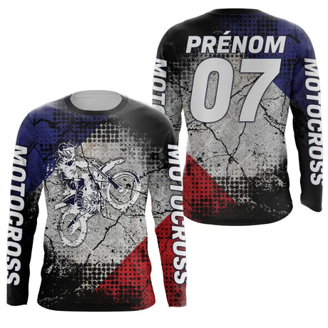 Maillot Cross Protection UV Personnalisé, MX Tout-Terrain, Drapeau Français - CT19122228 - Anti-UV Tshirt Manches Longues