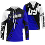 Anti-UV à capuche motocross extreme bleu noir, design hexagonal personnalisé pour pilote