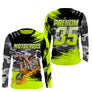 Anti-UV manches longues motocross vert lime flammes, tenue piste avec prénom et numéro pour pilote