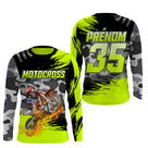 Anti-UV manches longues motocross vert lime flammes, tenue piste avec prénom et numéro pour pilote