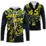 Anti-UV à capuche motocross jaune fluo noir, design dirt bike personnalisé pour pilote
