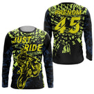 Anti-UV manches longues motocross jaune fluo Just Ride, tenue piste avec prénom et numéro