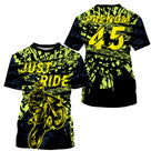 Maillot motocross jaune fluo noir avec motard et lettrage Just Ride, prénom numéro 45 imprimés