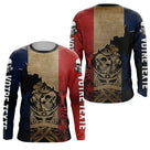 Anti-UV manches longues motocross France crâne tricolore, tenue piste avec double texte personnalisé