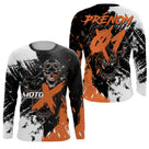 Anti-UV manches longues sweat motocross orange crâne, tenue piste avec prénom et numéro pour pilote