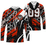 Sweat motocross noir rouge avec écusson MX et motif hexagonal Racing, prénom numéro 09 imprimés