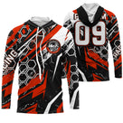 Sweat motocross noir rouge avec écusson MX et motif hexagonal Racing, prénom numéro 09 imprimés