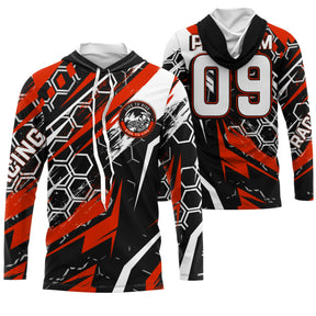 Sweat motocross noir rouge avec écusson MX et motif hexagonal Racing, prénom numéro 09 imprimés