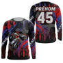 Anti-UV manches longues sweat motocross violet rouge, tenue piste avec prénom et numéro pour pilote