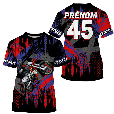 Maillot Cross Protection UV Rouge, Cadeau Personnalisé Pilote Moto Cross, T-shirt Moto - CT20122229 - T-shirt col rond