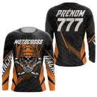 Anti-UV manches longues sweat motocross orange crâne, tenue piste avec prénom et numéro pour pilote