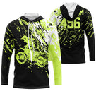 Sweat motocross noir vert lime fluo avec motard MX et lettrage Racing, prénom numéro 456 imprimés