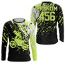 Anti-UV manches longues sweat motocross vert fluo MX, tenue piste avec prénom et numéro pour pilote