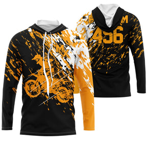 Sweat motocross noir orange avec motard MX et lettrage Racing, prénom numéro 456 imprimés