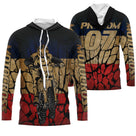 Sweat motocross France tricolore texturé vintage avec moto silhouette et drapeau, prénom numéro 07 imprimés