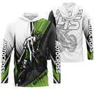 Sweat motocross blanc vert lime Extreme avec motard MX silhouette, prénom numéro 45 imprimés