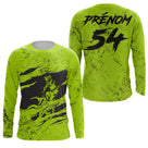Anti-UV manches longues sweat motocross vert lime griffes, tenue piste avec prénom et numéro