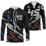 Sweat motocross USA noir avec drapeau américain étoiles bandes et lettrage Dirt Bike, prénom numéro 45