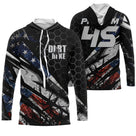 Sweat motocross USA noir avec drapeau américain étoiles bandes et lettrage Dirt Bike, prénom numéro 45