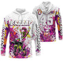 Maillot motocross rose violet jaune Braaap fille avec silhouette pilote moto, prénom et numéro 45 imprimés