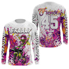 Anti-UV manches longues maillot motocross rose Braaap fille, design dirt bike girl personnalisé