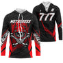 Maillot motocross noir rouge avec tête de mort et lettrage Motocross Racing, prénom et numéro 777 imprimés