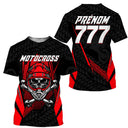 Anti-UV à capuche maillot motocross noir rouge, motif tête de mort casque cross et numéro de course personnalisé