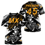 Anti-UV à capuche maillot motocross jaune noir, lettrage MX Racing et numéro de course personnalisé