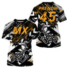 Anti-UV à capuche maillot motocross jaune noir, lettrage MX Racing et numéro de course personnalisé