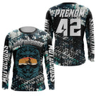 Anti-UV manches longues maillot motocross bleu vintage, design dirt bike rétro personnalisé