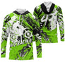 Maillot motocross vert fluo noir MX Racing avec éclats de peinture, prénom et numéro 47 imprimés