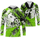 Maillot motocross vert fluo noir MX Racing avec éclats de peinture, prénom et numéro 47 imprimés