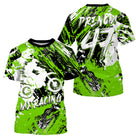 Anti-UV à capuche maillot motocross vert noir, lettrage MX Racing et numéro de course personnalisé