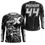 Anti-UV manches longues maillot motocross noir blanc MotoX, design dirt bike épuré personnalisé
