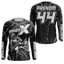 Anti-UV manches longues maillot motocross noir blanc MotoX, design dirt bike épuré personnalisé