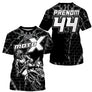 Anti-UV à capuche maillot motocross noir blanc, motif hexagonal MotoX Racing et numéro de course personnalisé