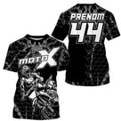 Anti-UV à capuche maillot motocross noir blanc, motif hexagonal MotoX Racing et numéro de course personnalisé