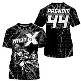 Maillot Cross Protection UV Noir Et Blanc, Cadeau Personnalisé Pilote Moto Cross, Courses Moto Tout-Terrain - 26122207MZ - T-shirt all over col rond