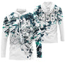 Maillot motocross blanc vert d'eau avec pilote en saut et éclats graphiques, prénom et numéro 456 imprimés