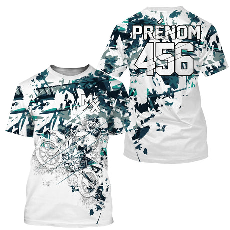 Maillot Cross Protection UV Blanc, Cadeau Personnalisé Pilote Moto Cross, Courses Tout-Terrain - MZ28122201 - T-shirt All Over col rond