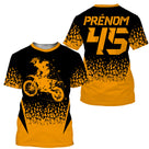 Anti-UV à capuche maillot motocross jaune noir, motif silhouette MX Racing et numéro personnalisé
