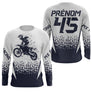 Anti-UV manches longues maillot motocross bleu marine blanc MX, design dirt bike racing personnalisé