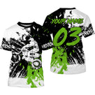 Anti-UV à capuche maillot motocross vert fluo blanc, lettrage Motocross et numéro de course personnalisé