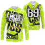 Maillot motocross vert fluo blanc avec lettrage Motocross Racing et drapeaux, prénom et numéro 069 imprimés