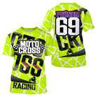 Anti-UV à capuche maillot motocross vert fluo blanc, lettrage Motocross Racing et numéro de course personnalisé