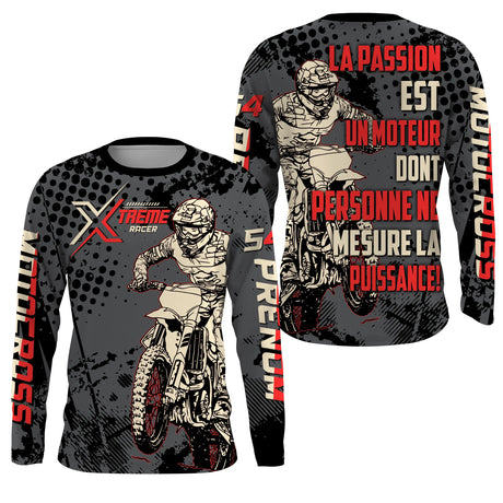 Maillot Cross Dirt Bike Personnalisé Gris, T-shirt Pilote Moto Cross Tout-Terrain - MZ29122203 - Anti-UV T-shirt Manches Longues